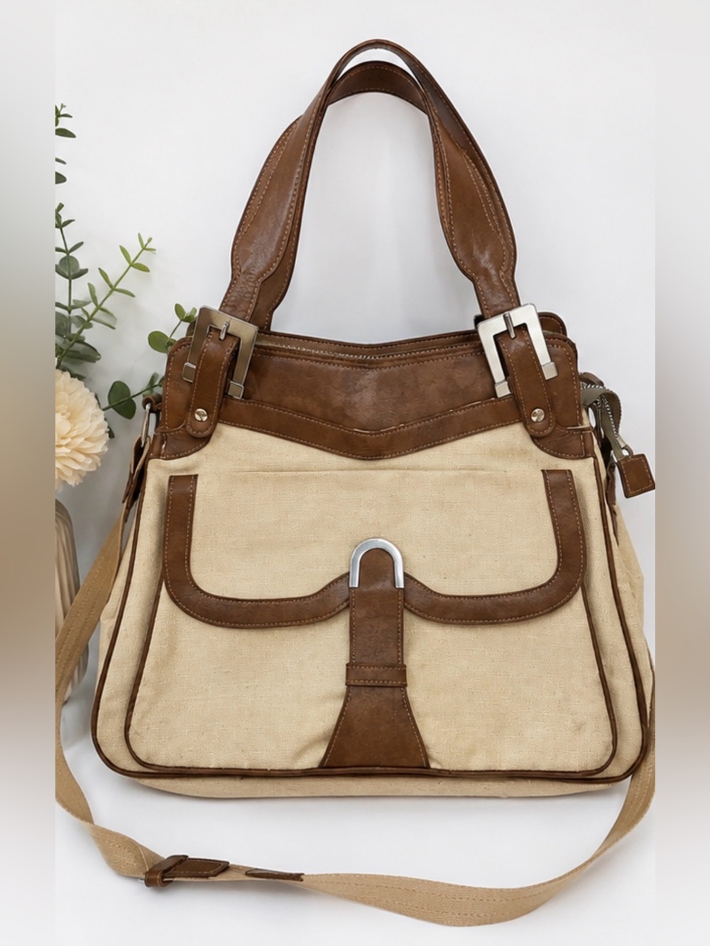 Vintage Riviera Glo-Belle Canvas Shoulder Bag Brown Beige